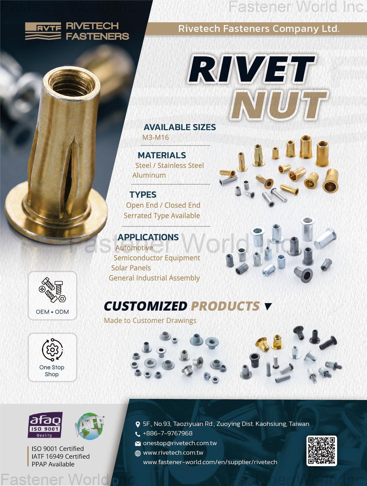 RIVETECH FASTENERS COMPANY LTD. , Rivet Nuts, Autoparts, Customized Products, Building Fasteners RIVETECH FASTENERS COMPANY LTD. , Rivet Nuts, Autoparts, Customized Products, Building Fasteners
