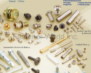 Automotive Screws, Automotive Bolts, Micro Screws, Full Range of Hex Socket Screws, Sems, Machined Parts, Springs, Clips, Special Parts, Special Assembly Parts, Thermal Spring Screws, Plungers, Pogo Pins, Captive Panel Screws, Thumb Screws, Automotive Screws, Automotive Bolts, Socket Cap Screws, Dowel Pins, Lathed Parts, Special Screws(SCREWTECH INDUSTRY CO., LTD. )