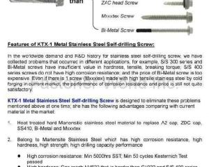  KTX-1 Metal S.S. Self-drilling Screw(KWANTEX RESEARCH INC. )